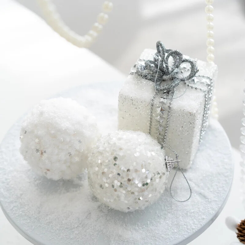 6/8cm Spumă Albă Ornamente Mingi de Crăciun Pom de Crăciun Decor pentru petreceri Anul Nou Pandantiv Sfere de Crăciun