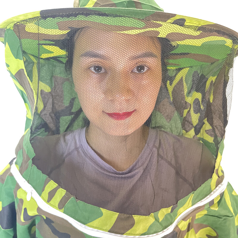 1GB Biškopības aizsargauduma mētelis, kas aizsargā maskēšanos, brīva izmēra biškopja ventilējama biškopja plīvura kapuci bišu ferma