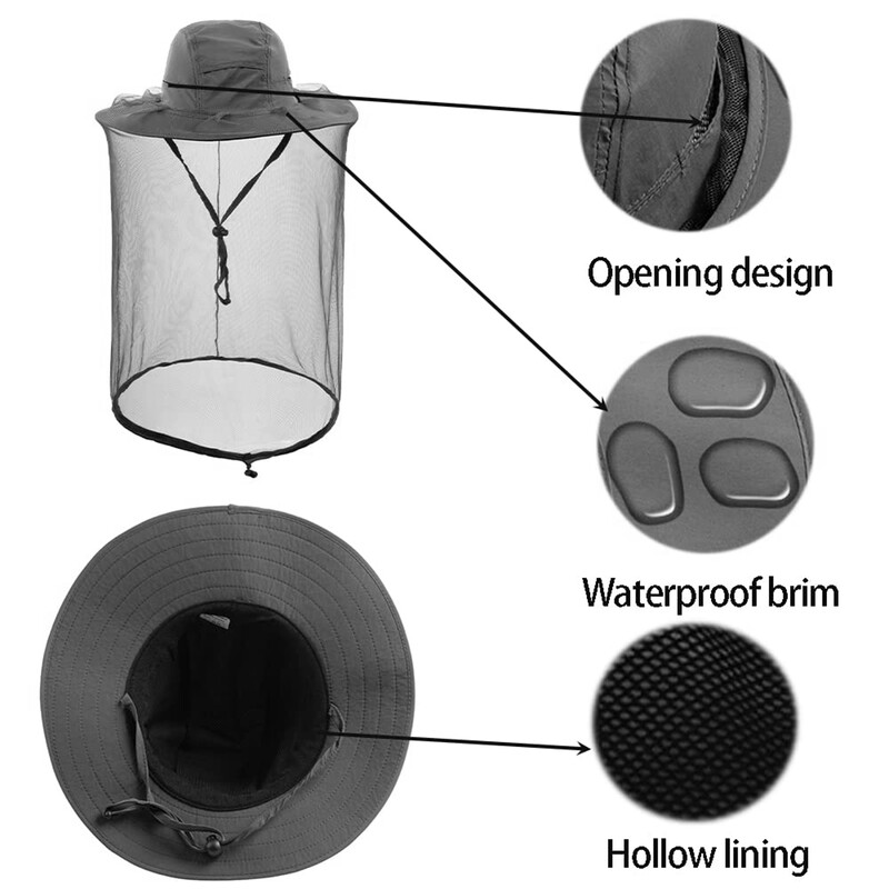 Vīriešu makšķerēšanas cepure Pret bišu kukaiņu pret moskītu tīkls Pretkukaiņu cepure Tīkla makšķerēšanas cepure āra cepure ar saules pārsegu