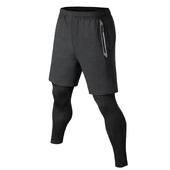 Vīriešu sporta bikses 2 in 1 Kompresijas treniņu legingi, elpojoši skrējēji, rāvējslēdzēja kabatas, skriešanas divstāvu fitnesa vingrošanas bikses