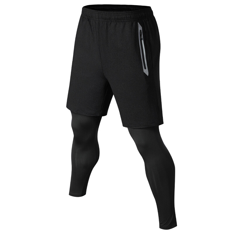 Vīriešu sporta bikses 2 in 1 Kompresijas treniņu legingi, elpojoši skrējēji, rāvējslēdzēja kabatas, skriešanas divstāvu fitnesa vingrošanas bikses