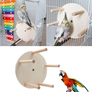 Φυσικό ξύλο Bird Perch Stand Wheel Branch Perch for Parrotss Parakeets Toy Branch Bird Cage Accessories