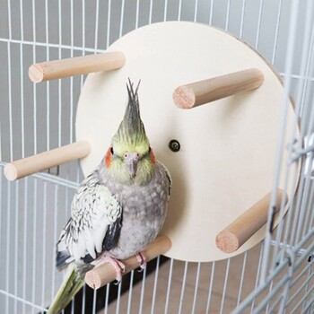 Φυσικό ξύλο Bird Perch Stand Wheel Branch Perch for Parrotss Parakeets Toy Branch Bird Cage Accessories