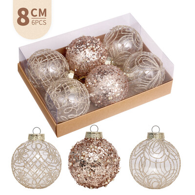 Decoratiuni de Crăciun 8 cm/6 buc. Cutie cadou cu minge de Crăciun pictate transparent rafinat pentru brad de Crăciun.