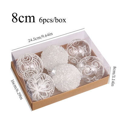 Božićni ukrasi 8 cm/6 kom. Izvrsna prozirna oslikana božićna kuglica Poklon kutija Božićno drvce Privjesak Viseći ukrasi