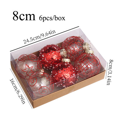 Božićni ukrasi 8 cm/6 kom. Izvrsna prozirna oslikana božićna kuglica Poklon kutija Božićno drvce Privjesak Viseći ukrasi