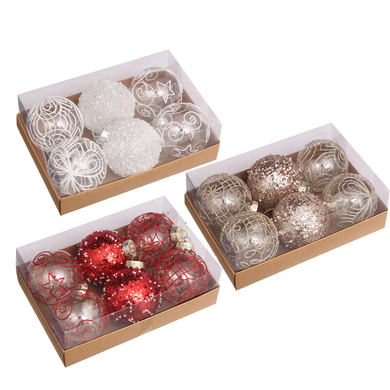 Božićni ukrasi 8 cm/6 kom. Izvrsna prozirna oslikana božićna kuglica Poklon kutija Božićno drvce Privjesak Viseći ukrasi
