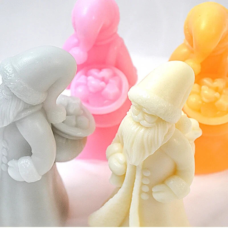 Új hátsó ajándéktáska Mikulás szilikon gyertyaformák, kézzel készített barkácsolás, gyanta gipsz agyag formák készlet ünnepi dekorációs ajándékokhoz