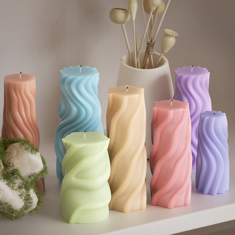 Viļņveida cilindriska sveces silikona veidne ar neregulāru ģeometrisku formu savītām svītrām Cilindriska sveču veidne, sveķu ģipša veidne