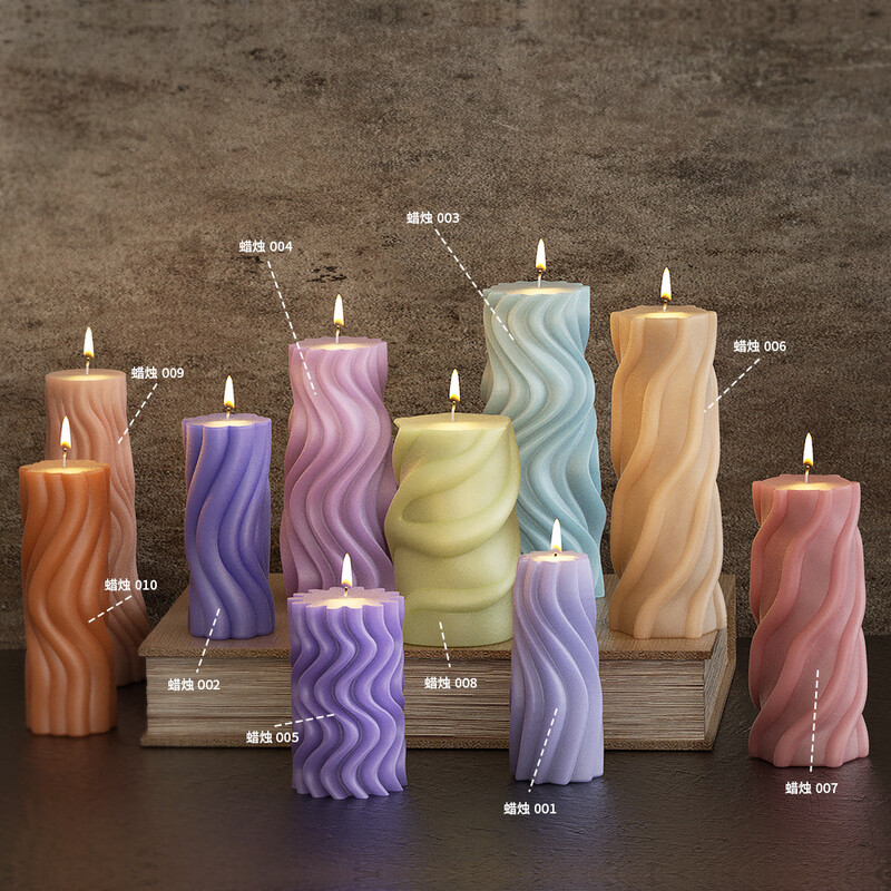 Viļņveida cilindriska sveces silikona veidne ar neregulāru ģeometrisku formu savītām svītrām Cilindriska sveču veidne, sveķu ģipša veidne