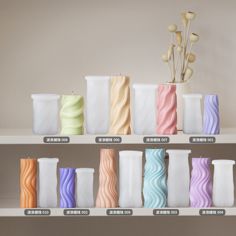 Viļņveida cilindriska sveces silikona veidne ar neregulāru ģeometrisku formu savītām svītrām Cilindriska sveču veidne, sveķu ģipša veidne