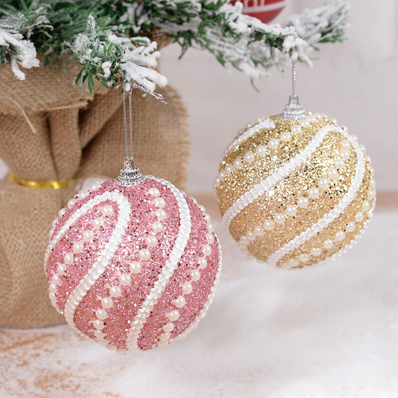 4/2gab 8cm Ziemassvētku bumbiņas zelta putu pērļu Ziemassvētku bumbiņas, rotājumi, neplīstoši Ziemassvētku eglītes piekaramie kulons Navidad Jaungada dāvana