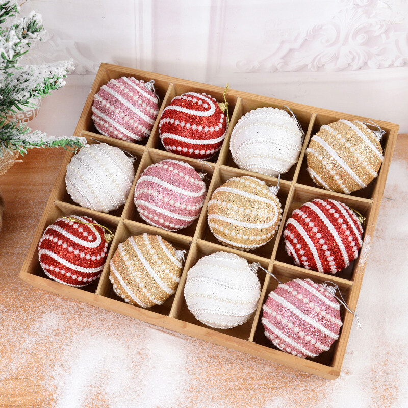4/2gab 8cm Ziemassvētku bumbiņas zelta putu pērļu Ziemassvētku bumbiņas, rotājumi, neplīstoši Ziemassvētku eglītes piekaramie kulons Navidad Jaungada dāvana