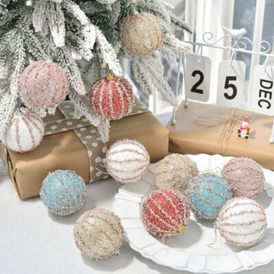 1PC INS 8cm Glitter Christmas Gorgeous Ball Rose Gold White Red Xmas Tree Decor Висяща топка от пяна Висулка Navidad Новогодишен подарък