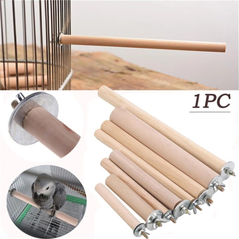 Stāvošs nūju koka krāsas rotaļlietu nūju statīvs 1 X putnu nagu slīpēšanas stienis putnu piederumi