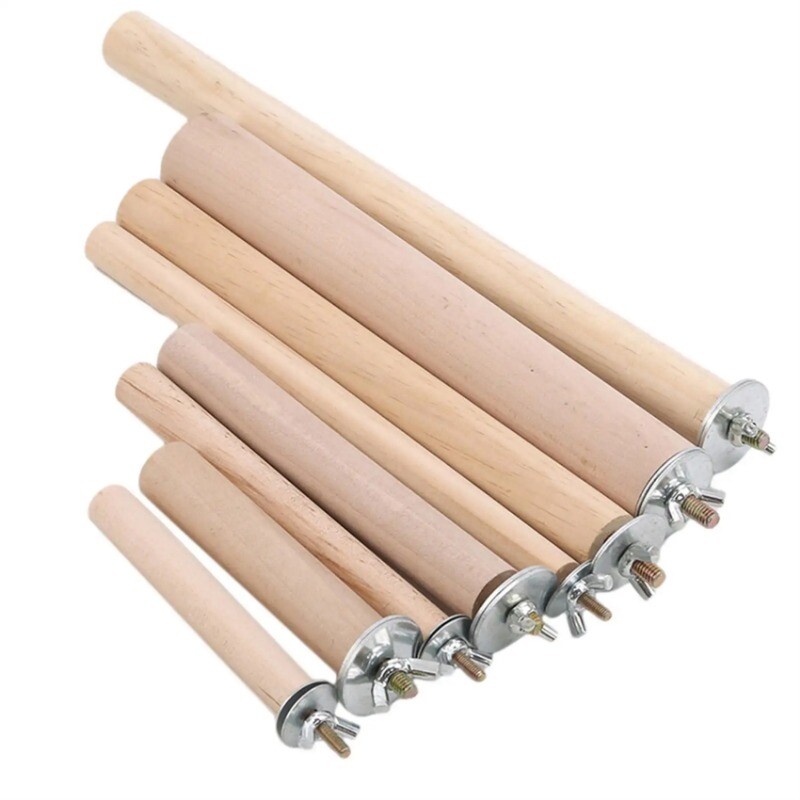 Stāvošs nūju koka krāsas rotaļlietu nūju statīvs 1 X putnu nagu slīpēšanas stienis putnu piederumi