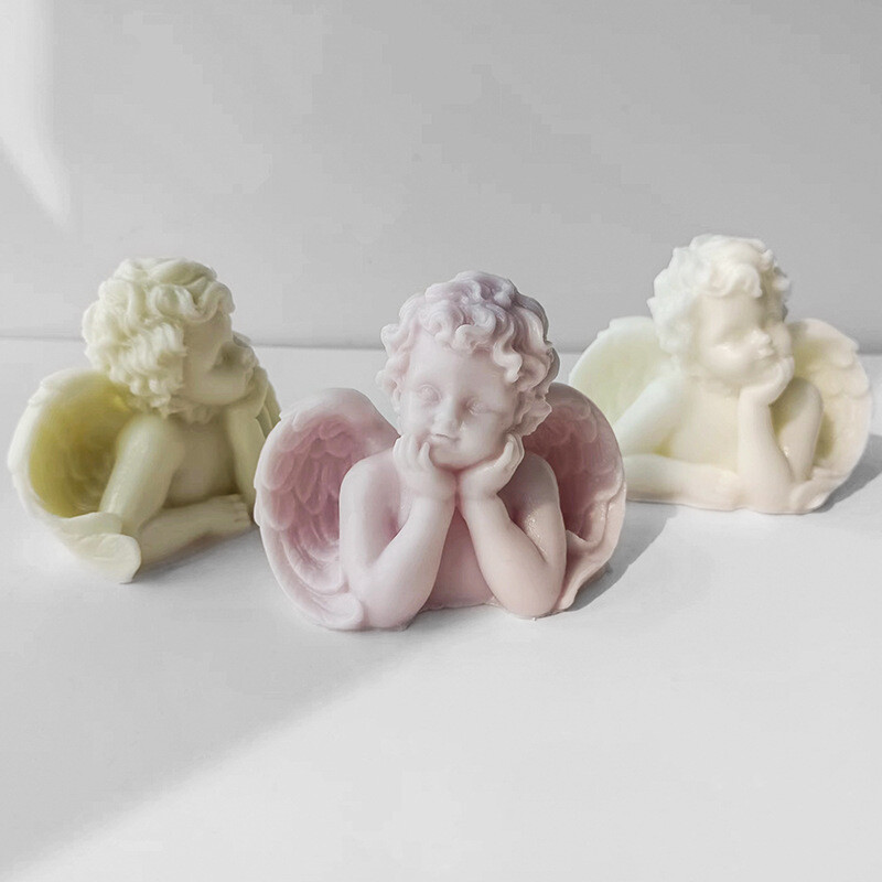 Liela eņģeļa sveces silikona veidne 3D gudrs bērnu portrets roku darbs ģipša lelle sveču sveķu veidnes mājas dekora artefakts