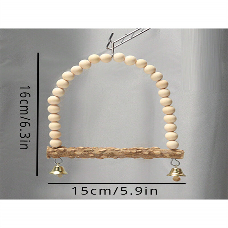 1 buc leagăn din lemn natural de piper de Sichuan, scară de nor, scară de alpinism cu clopot, mușcătură, alpinism, agățat cușcă inelă, accesoriu pentru cușcă de păsări