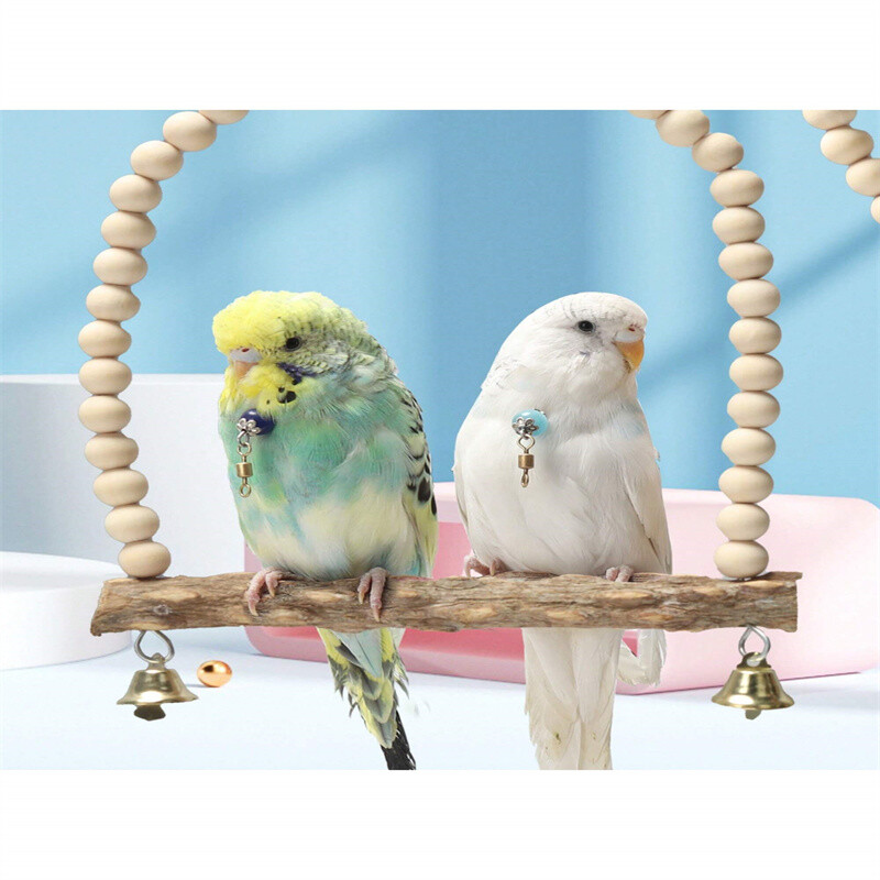 1 buc leagăn din lemn natural de piper de Sichuan, scară de nor, scară de alpinism cu clopot, mușcătură, alpinism, agățat cușcă inelă, accesoriu pentru cușcă de păsări