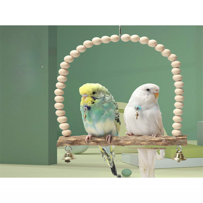 1 buc leagăn din lemn natural de piper de Sichuan, scară de nor, scară de alpinism cu clopot, mușcătură, alpinism, agățat cușcă inelă, accesoriu pentru cușcă de păsări