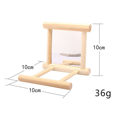 Parrot Toy Mirror Bird Cage Stand Ξύλινη βάση για πουλί Perch Cage Κρεμαστό παιχνίδι Budgie Parakeet Cockatiels Budgie