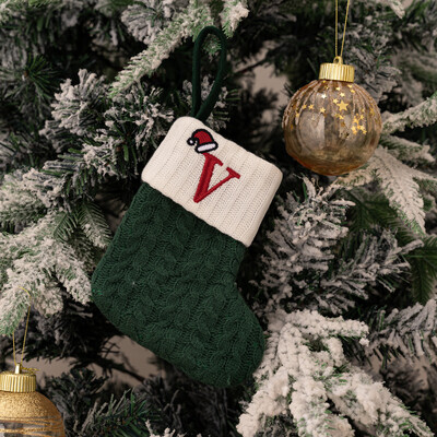 Ciorapi de Craciun Fulg de zapada verde Saci cadou tricotate moi Pandantiv pentru decoratiuni festive de sarbatori Decor semineu rosu 26 litere