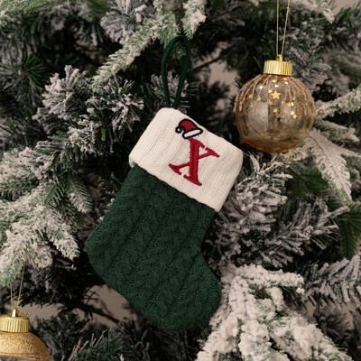 Ciorapi de Craciun Fulg de zapada verde Saci cadou tricotate moi Pandantiv pentru decoratiuni festive de sarbatori Decor semineu rosu 26 litere