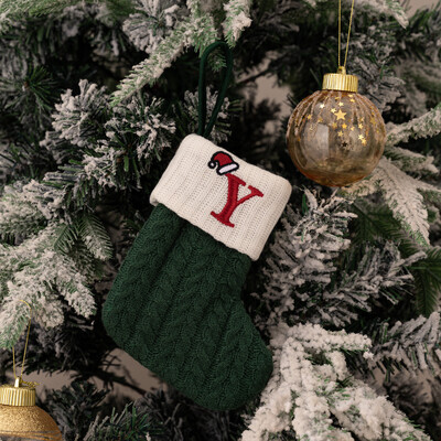 Ciorapi de Craciun Fulg de zapada verde Saci cadou tricotate moi Pandantiv pentru decoratiuni festive de sarbatori Decor semineu rosu 26 litere
