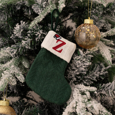 Ciorapi de Craciun Fulg de zapada verde Saci cadou tricotate moi Pandantiv pentru decoratiuni festive de sarbatori Decor semineu rosu 26 litere