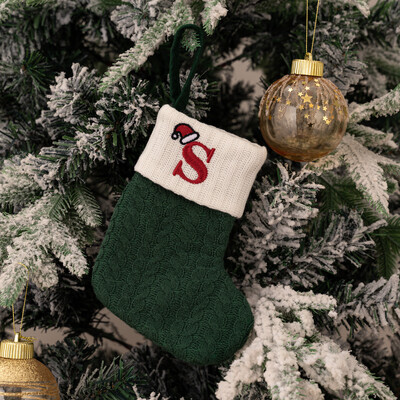 Ciorapi de Craciun Fulg de zapada verde Saci cadou tricotate moi Pandantiv pentru decoratiuni festive de sarbatori Decor semineu rosu 26 litere