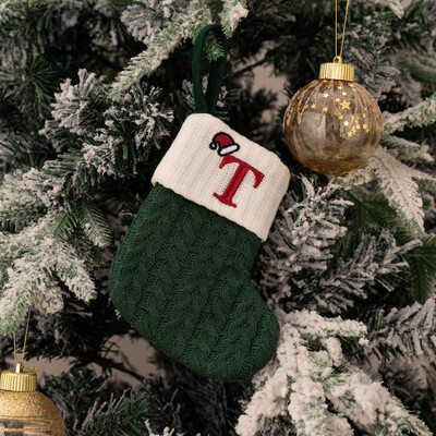 Ciorapi de Craciun Fulg de zapada verde Saci cadou tricotate moi Pandantiv pentru decoratiuni festive de sarbatori Decor semineu rosu 26 litere