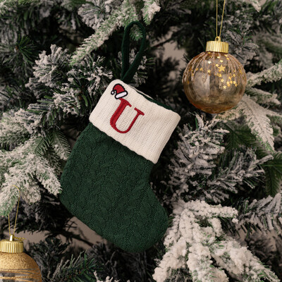 Ciorapi de Craciun Fulg de zapada verde Saci cadou tricotate moi Pandantiv pentru decoratiuni festive de sarbatori Decor semineu rosu 26 litere