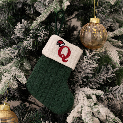 Ciorapi de Craciun Fulg de zapada verde Saci cadou tricotate moi Pandantiv pentru decoratiuni festive de sarbatori Decor semineu rosu 26 litere