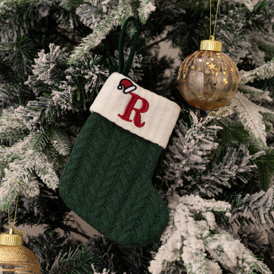 Ciorapi de Craciun Fulg de zapada verde Saci cadou tricotate moi Pandantiv pentru decoratiuni festive de sarbatori Decor semineu rosu 26 litere
