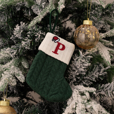 Ciorapi de Craciun Fulg de zapada verde Saci cadou tricotate moi Pandantiv pentru decoratiuni festive de sarbatori Decor semineu rosu 26 litere