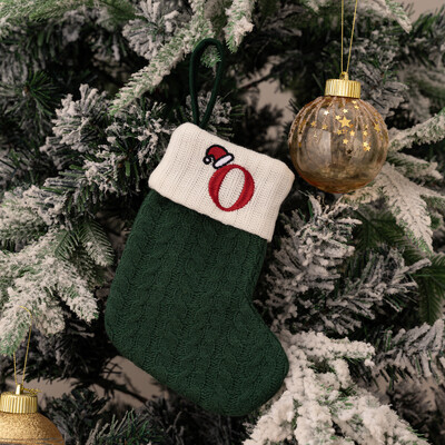 Ciorapi de Craciun Fulg de zapada verde Saci cadou tricotate moi Pandantiv pentru decoratiuni festive de sarbatori Decor semineu rosu 26 litere