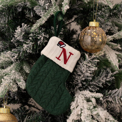 Ciorapi de Craciun Fulg de zapada verde Saci cadou tricotate moi Pandantiv pentru decoratiuni festive de sarbatori Decor semineu rosu 26 litere
