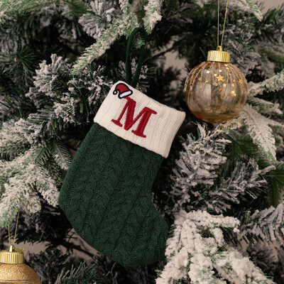 Ciorapi de Craciun Fulg de zapada verde Saci cadou tricotate moi Pandantiv pentru decoratiuni festive de sarbatori Decor semineu rosu 26 litere