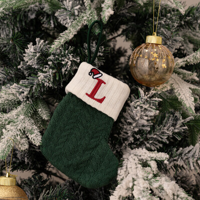 Ciorapi de Craciun Fulg de zapada verde Saci cadou tricotate moi Pandantiv pentru decoratiuni festive de sarbatori Decor semineu rosu 26 litere