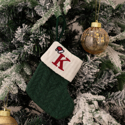 Ciorapi de Craciun Fulg de zapada verde Saci cadou tricotate moi Pandantiv pentru decoratiuni festive de sarbatori Decor semineu rosu 26 litere