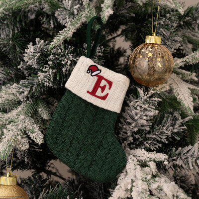 Ciorapi de Craciun Fulg de zapada verde Saci cadou tricotate moi Pandantiv pentru decoratiuni festive de sarbatori Decor semineu rosu 26 litere