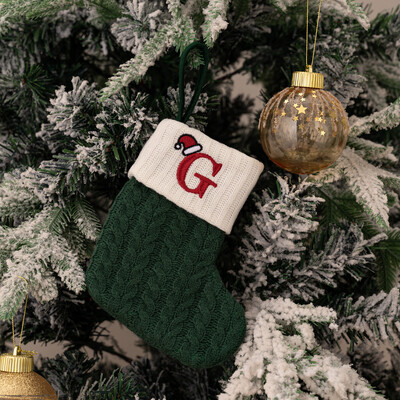 Ciorapi de Craciun Fulg de zapada verde Saci cadou tricotate moi Pandantiv pentru decoratiuni festive de sarbatori Decor semineu rosu 26 litere