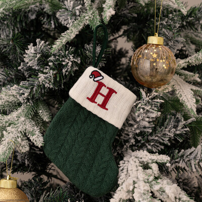 Ciorapi de Craciun Fulg de zapada verde Saci cadou tricotate moi Pandantiv pentru decoratiuni festive de sarbatori Decor semineu rosu 26 litere