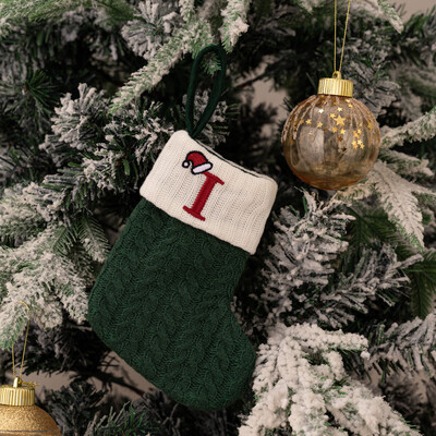 Ciorapi de Craciun Fulg de zapada verde Saci cadou tricotate moi Pandantiv pentru decoratiuni festive de sarbatori Decor semineu rosu 26 litere