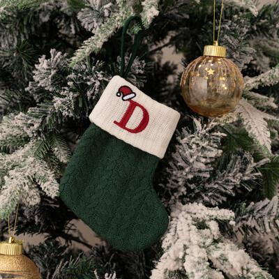 Ciorapi de Craciun Fulg de zapada verde Saci cadou tricotate moi Pandantiv pentru decoratiuni festive de sarbatori Decor semineu rosu 26 litere