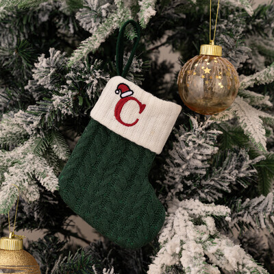 Ciorapi de Craciun Fulg de zapada verde Saci cadou tricotate moi Pandantiv pentru decoratiuni festive de sarbatori Decor semineu rosu 26 litere