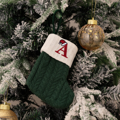 Ciorapi de Craciun Fulg de zapada verde Saci cadou tricotate moi Pandantiv pentru decoratiuni festive de sarbatori Decor semineu rosu 26 litere