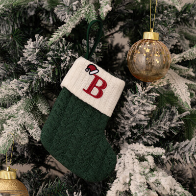 Ciorapi de Craciun Fulg de zapada verde Saci cadou tricotate moi Pandantiv pentru decoratiuni festive de sarbatori Decor semineu rosu 26 litere