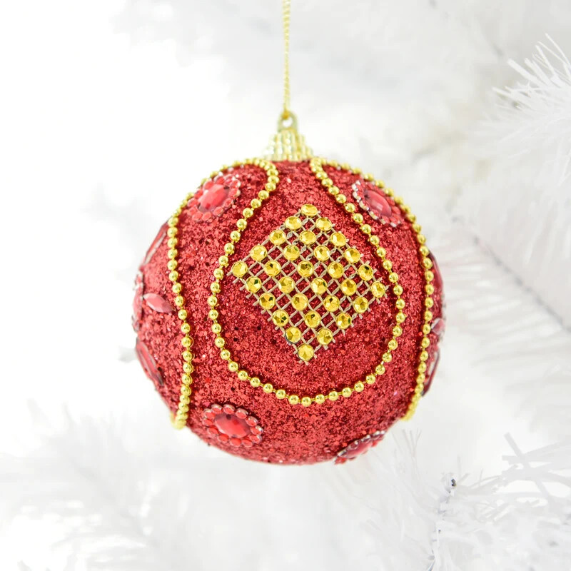 Piros arany karácsonyi labda díszítő függő labda 8 cm karácsonyi dísz karácsonyfa medál kiváló minőségű hab golyó