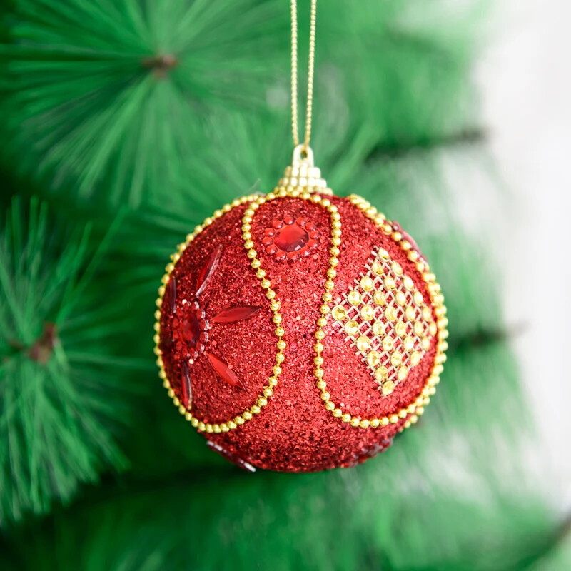 Piros arany karácsonyi labda díszítő függő labda 8 cm karácsonyi dísz karácsonyfa medál kiváló minőségű hab golyó